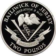 1995 Jersey Large Proof Silver 2 Pounds-WWII Victory Day May 9/Dove