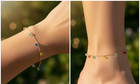 14K Gold plated Multi-Color Crystal Anklet | Emerald Ruby Topaz CZ Charms — photo 6