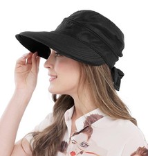 Women's Visor Hats UV Protection Summer Sun Hats Wide Brim Cap, Black