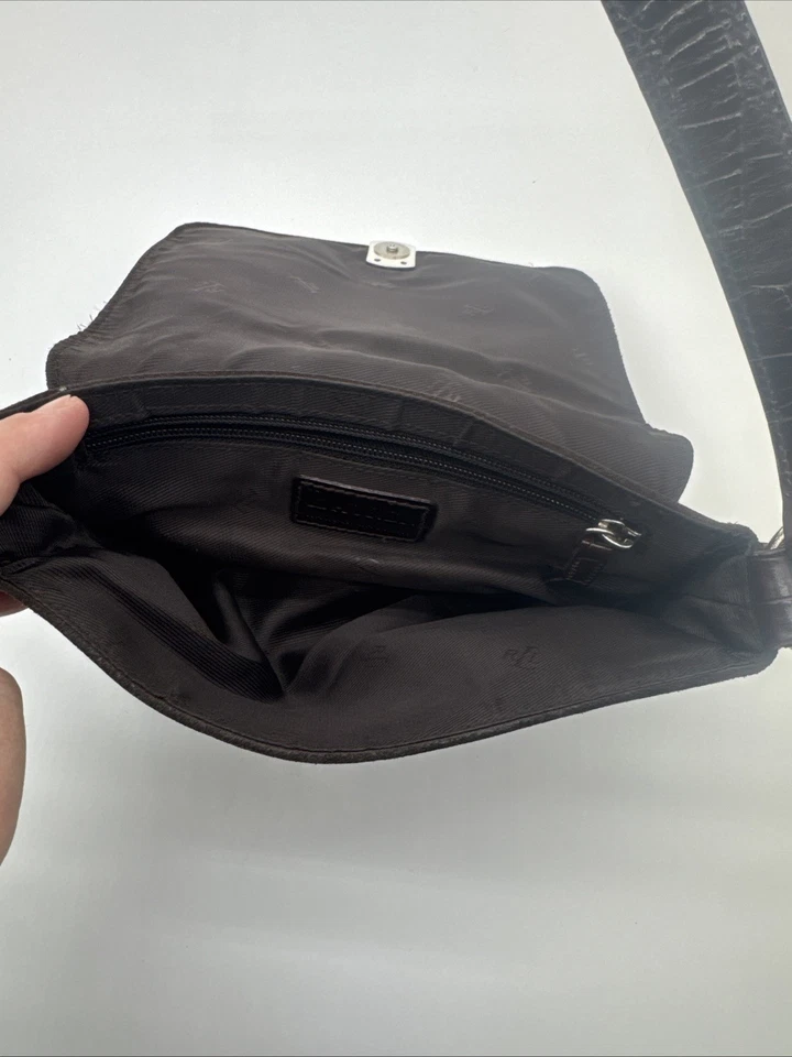 Ralph Lauren RLL Gamuza Marrón Bolso de Hombro Cartera Cartera Cierre Imán Foto 3 de 4