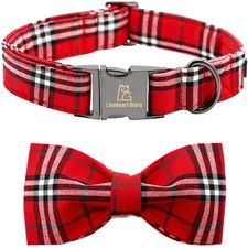 Christmas Plaid Dog Collar, Red Dog Bow Collar, Adjustable Soft and Comfortab...