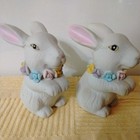  Pair of Bunnies Blossoms Figurines White Bunnies With Pastel Flowers — photo 1