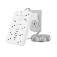 Power Strip Surge Protector, OVERTOP 5 Ft Braided Extension Cord Flat White