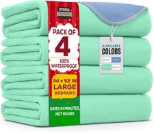 Washable Pee Pads for Dogs 34" X 52" (Pack of 4), Waterproof Incontinence Bed Pa