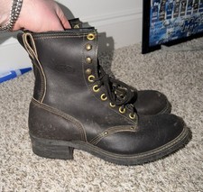 Vintage Carolina Leather Steel Toe Logger Work Boots Mens 10 910R Brown