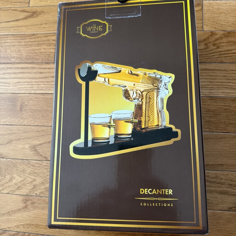 Whiskey Gun Decanter Set + 2 Bullet Glasses - Christmas Birthday Pistol Clear 