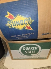 2 Vintage 60s Factory Case Boxes For Auto Car Motor Oil Cans,Sunoco,Quaker State