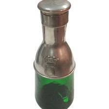 Carafe ancienne verre vert étain blason couronne flasque vintage déco