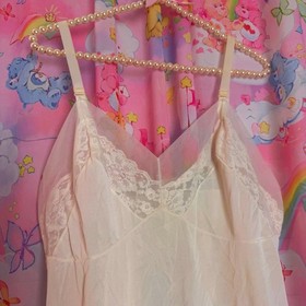 Vintage 1970s Henson Kickernick Lace Slip Dress Ivory Lingerie Nightgown