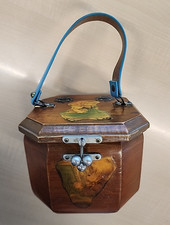 Vintage Rare Wooden Octagon Purse W/ Leather Strap L k At This Amazing Piece