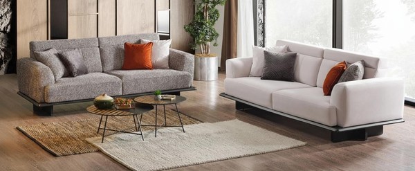 Wohnzimmer Set Schlafsofa 3-Sitzer Schlafsofa 2-Sitzer Grau Weiß-image