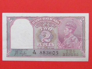 BILLETE RARO DE 2 RUPIAS DE LA INDIA BRITÁNICA (1937 RARO ESCASO) GEF