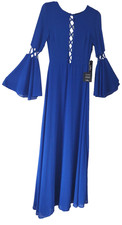 Medieval Renaissance Fairy Maxi Dress Bell Sleeves SZ S Blue Cut Out Detail NWT