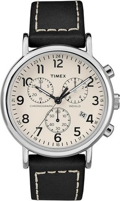 Timex Weekender Chrono 40mm Black Leather Mens Watch