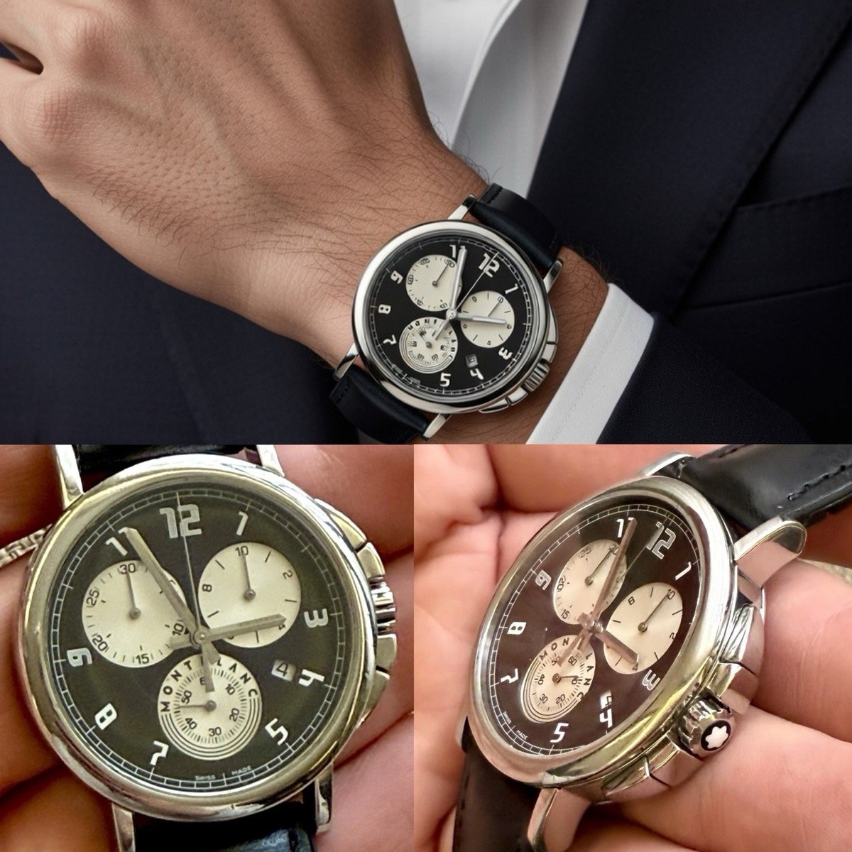 ✓ Montblanc Summit 7060 • Black & White/Grey Tri-Compax • Quartz