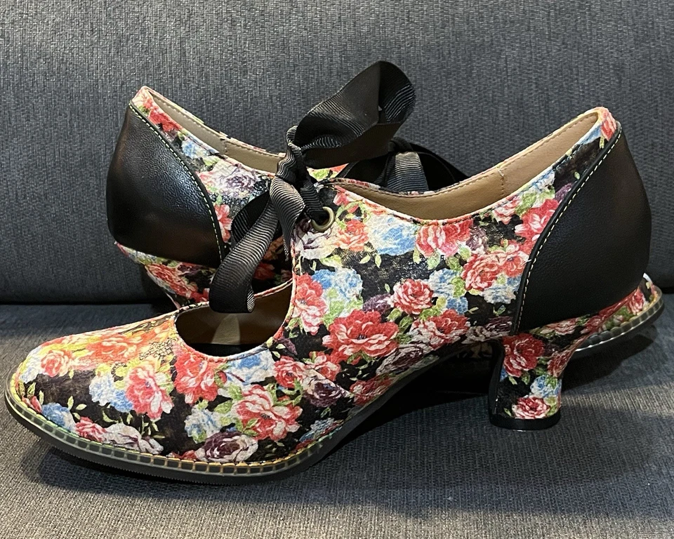 Zapatos Mary Jane con moño floral para mujer 2” tacones talla 8,5/39 estilo vintage Foto 2 de 4