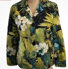 CHICOS Size 0 Green Floral Size Tropical Blazer