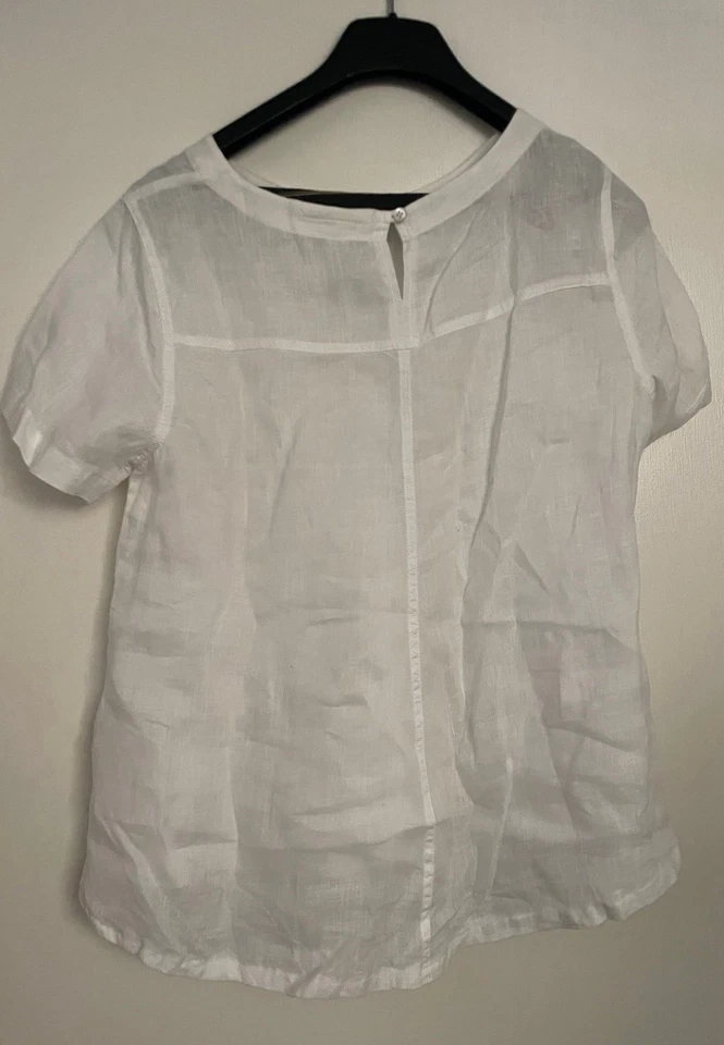 Magaschoni Talla M Mujer Top Manga Corta Lino Blanco Sólido, Blusa Informal Transparente Foto 4 de 4