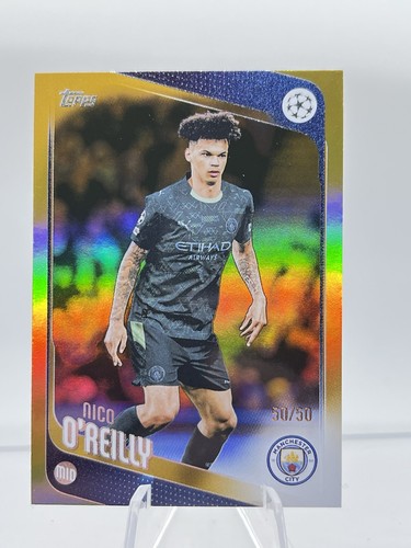 2025-26 Topps UEFA Club Competitions #155 Nico O’Reilly Gold Foil 50/50 Bookend