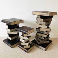 Coffee Table Books Stack Solid Wood Side End Lamp Stand Library Furniture