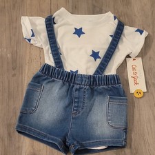 Cat & Jack Baby 2-Piece 4th Of July T-Shirt & Denim Suspender Shorts Set 0-3M