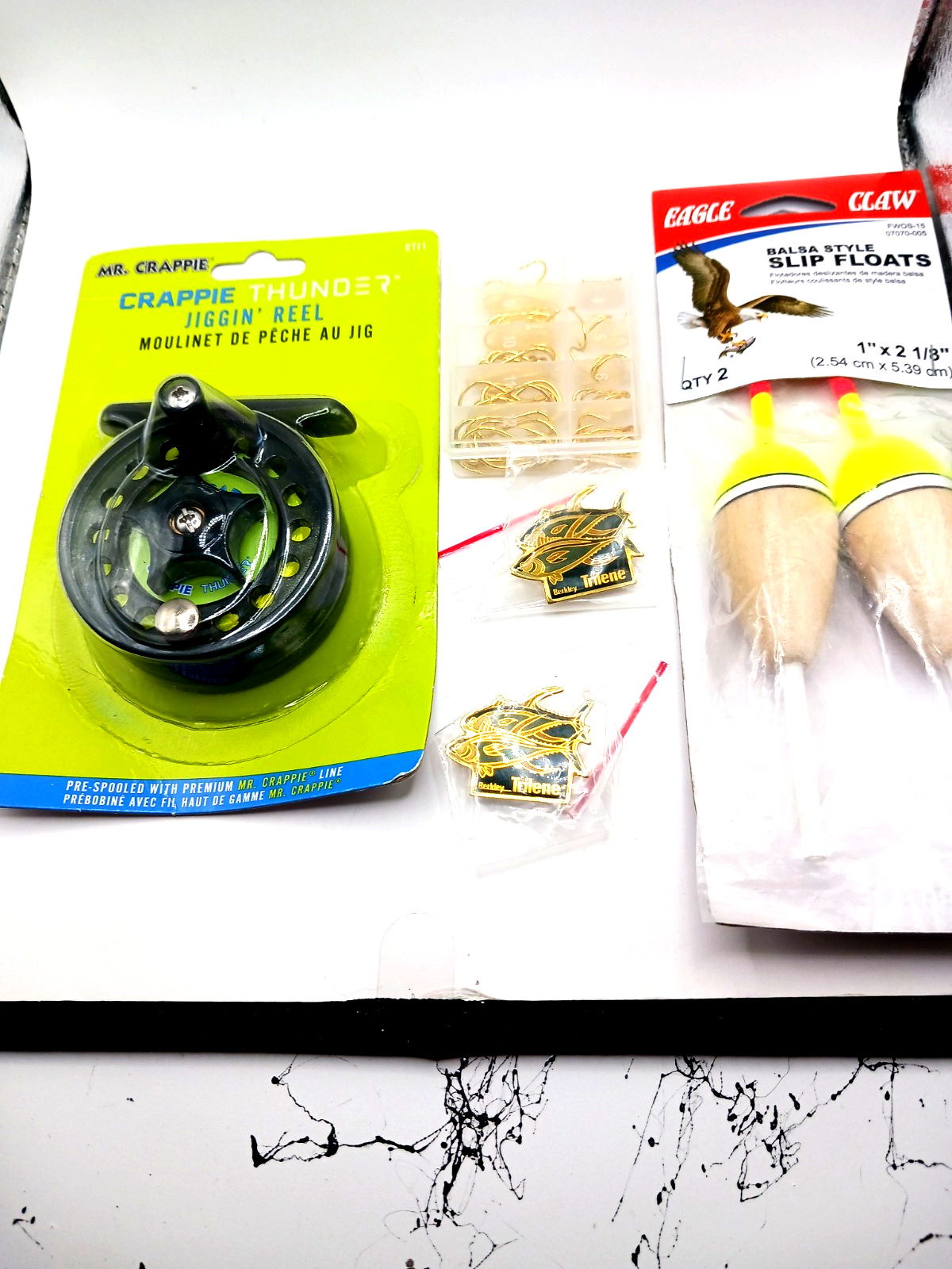 Mr. Crappie Reel Fishing Bundle-Floats, Gold Color Hooks, Ha