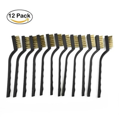 LOT OF 12 SMALL WIRE BRUSH SET BRUSHES BRASS METAL RUST PAINT REMOVER CLEANING