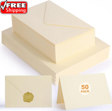 50 PACK Cream Blank Cards and Envelopes 4X6 Inch, Note Greeting Cards, Folded Iv