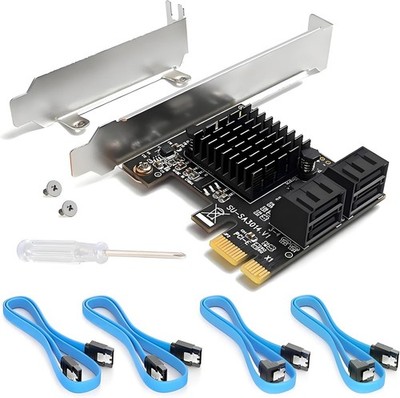 4-Port SATA 3.0 Expansion Card - 6Gbps PCIe with Low Profile Bracket & Cables