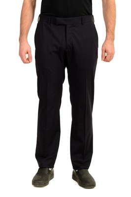 Malo Men's Navy Blue Wool Flat Front Dress Pants US 36 IT 52