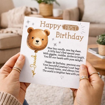 Personalisierte Karte zum 1. Geburtstag für Junge | süßer Bär | Sohn Enkel Neffe