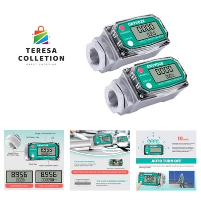 2 PCS 1 Inch Digital Turbine Fuel Flow Meter, 2.6-26 GPM Inline NPT Flowmeter...
