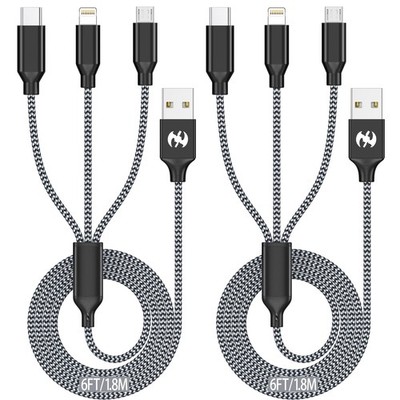 Xnewcable Multi Charging Cable 6ft 2Pack 3 in 1 6 feet, Black/Grey-6ft 