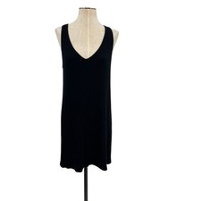 Reformation Jeans Mini Tank Dress Ribbed Double V-Neck Black Tencel Size Large