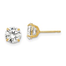 14k Yellow Gold 6mm Round Cubic Zirconia Post Stud Earrings L-6 mm, W-6 mm