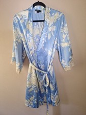 Jones New York Floral Robe S-M Blue Yellow Lace Trim Sleepwear