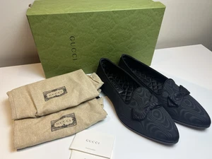 Mocassins authentiques homme Gucci noir soie gros grain nœud pointu 739937 neufs