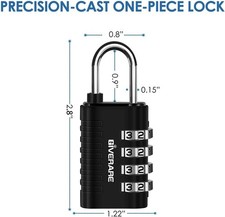 4 Pack Combination Lock, 4-Digit Padlock Keyless, Resettable Metal Luggage Locks