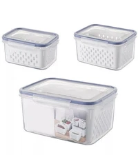 3pc Food Storage Container with Lid Produce Saver with Draining Baskets New