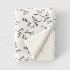 Holiday Branches Plush Throw Blanket with Faux Shearling Reverse - Threshold