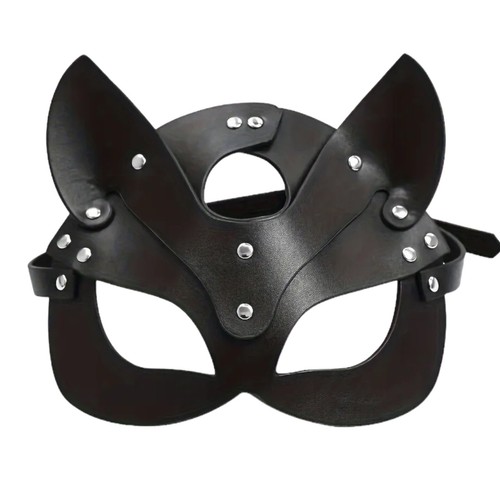 Masque de chat noir en faux cuir donjon robe Halloween cosplay sangle réglable - Photo 1 sur 11