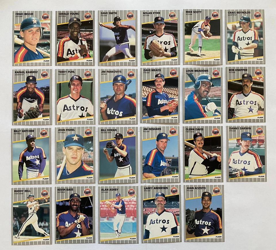 休斯顿太空人队 1988 年、1989 年、1990 年、1992 年 Fleer 球队套装 (5 套) — 第 3/4 张图片