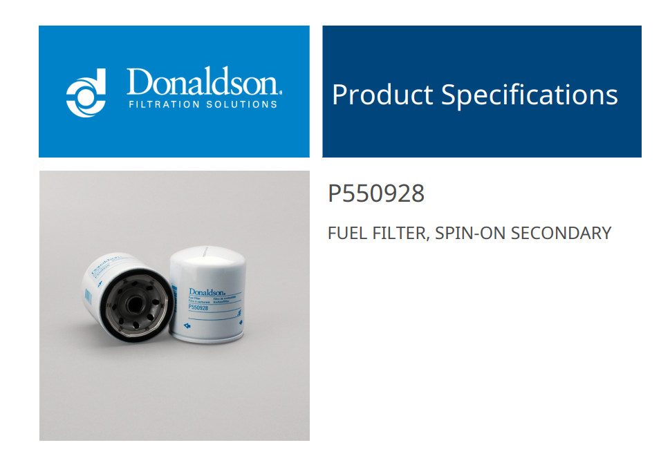 Filtre à carburant Donaldson P550928 cartouche secondaire vissable pour moteur agricole