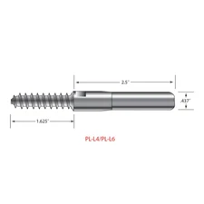 Ultra-Tec PL-L4 Push Lock Lag Satin Stainless Steel 316 for 1/8" cable. For Wood