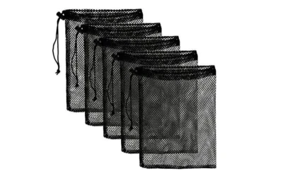 Mesh Drawstring Bags (5 BAGS) Camping, Collectibles, black Nylon Mesh 8"X14" bag