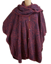 Novica Alpaca Wool Blend Wine Ruana Poncho Scarf Sweater Peruvian Wildflower Red