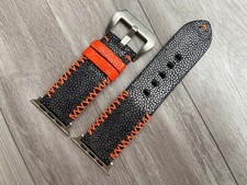 Black Stingray Leather Watch Strap Band, Size 18mm 19mm 20mm 21mm 22mm 24mm 26mm