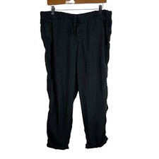 Caslon Linen Pants Tapered Pull Drawstring Pockets Black Women Size Medium