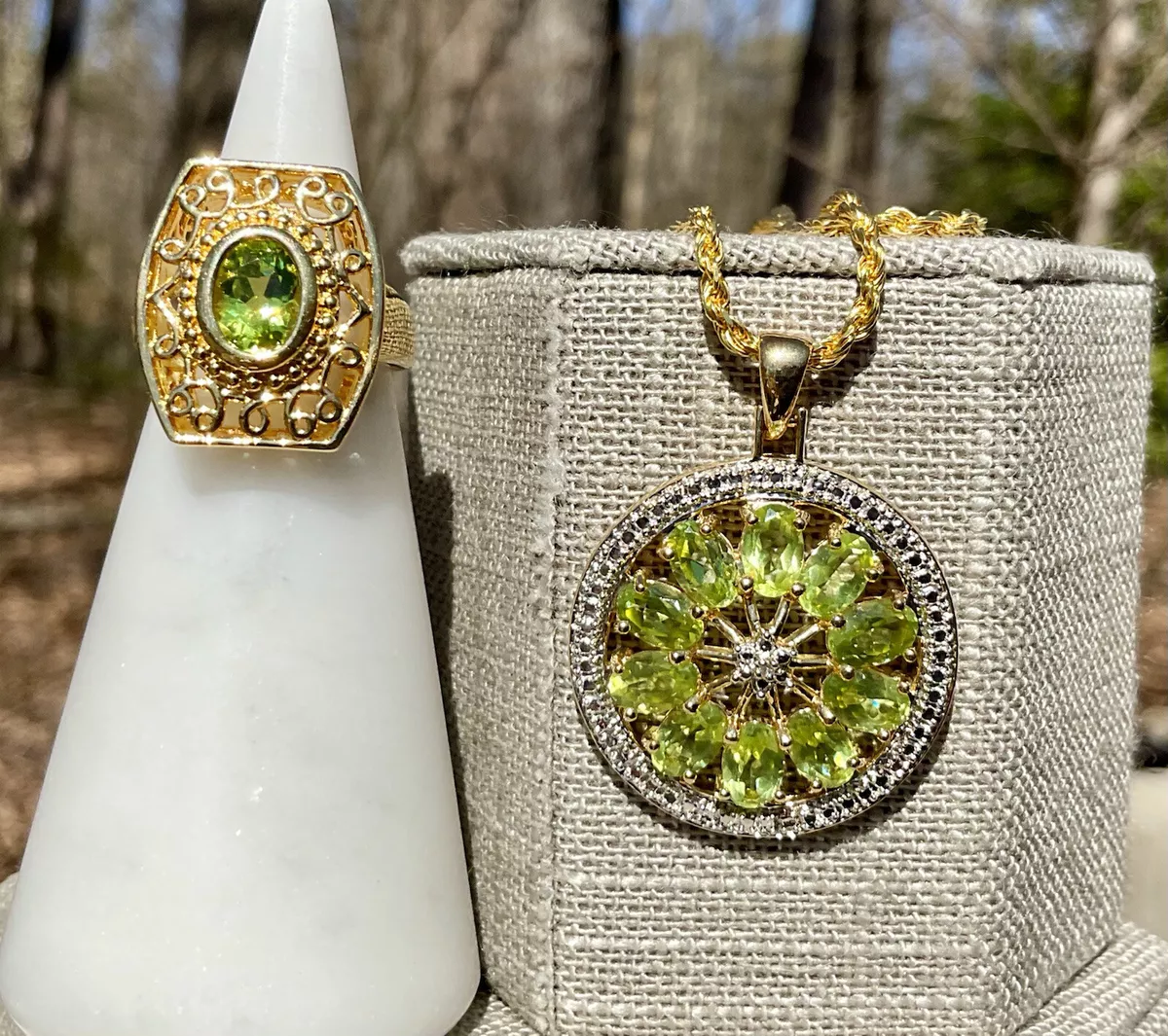 Ross Simons Gold Vermeil Silver Ring Necklace Pendant Green