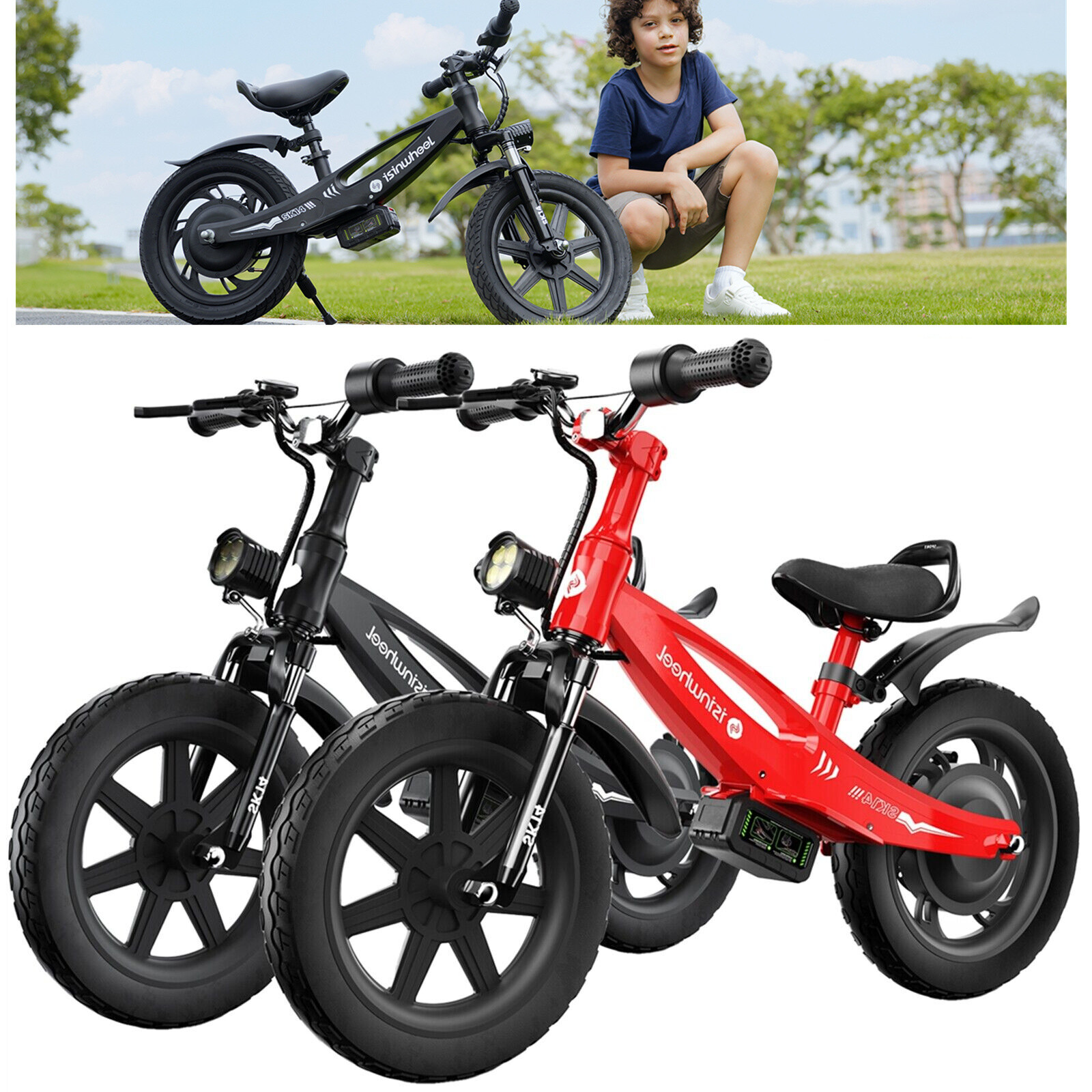 【Price Lower than Amz】14'' Electric Balance Bike 3Speed Bicycles for Age 3-8 Kid